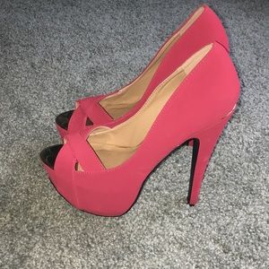 4.5-5 inch hot red platform heels.